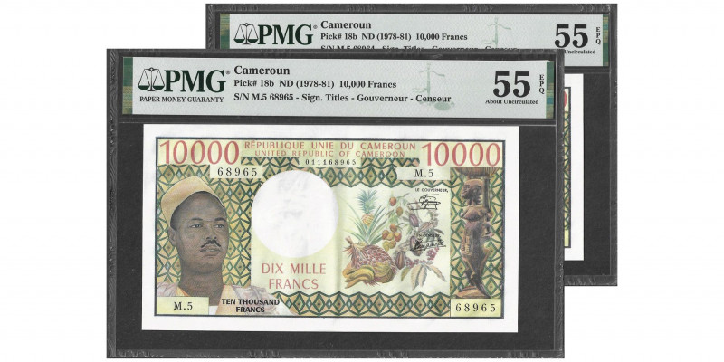 Cameroun
Lot de 2 billets de 10.000 Francs, ND, (1978-81)
Ref : Pick 18b
Conserv...