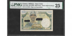 France / Military Suez Crisis
1000 Francs «Forces Françaises en Méditerranée Orientale» (11.7x7.6cm), Novembre 1956, sans signature
Ref : Pick# M18 , ...