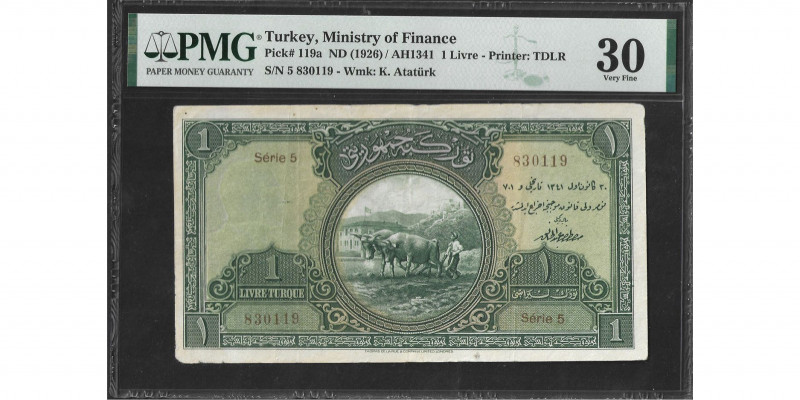 Turkey, Ministry of Finance
1 Livre AH 1341 (1926)
Ref : Pick#119a
Conservation ...