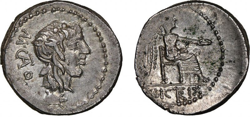 M. Porcius Cato
Quinarius, Rome, 89 avant J.-C., AG 2.23 g. Ref : Crawford 343/2...