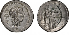 M. Porcius Cato
Quinarius, Rome, 89 avant J.-C., AG 2.23 g. Ref : Crawford 343/2, Syd. 597 Conservation : NGC MS 4/5 - 4/5. FDC