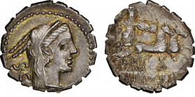 L. Procilius,
Denarius serratus, Rome, 80 avant J.-C., AG 3.84 g. Ref : Crawford 379/2, Syd. 772
Conservation : NGC AU 4/5 - 4/5, belle patine
