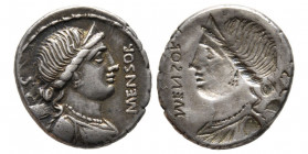 L. Farsuleius Mensor
Denarius incuse, Rome, 75 avant J.C. , AG 3.89 g. Ref : Crawford 392/1b, Syd. 789
Conservation : TTB