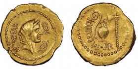 Julius Caesar 49-44 avant J.-C.
Aureus, Rome, 46 avant J. C. AU 8.05 g.
Ref : Cal 37a (S.3), Crawford 466/1, Syd. 1018 Conservation : NGC Choice XF 5/...