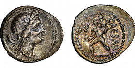 Julius Caesar 49-44 avant J.-C. 
Denarius, 48-46 avant J.-C., AG 3.94 g. Ref : Crawford 458/1, Sear 55, Syd. 1013 Conservation : flan irrégulier, NGC ...