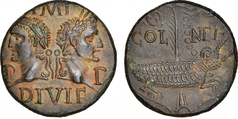Augustus 27 avant JC - 14 après JC
Dupondius, Nemausus (Nîmes), environ 10-14, A...