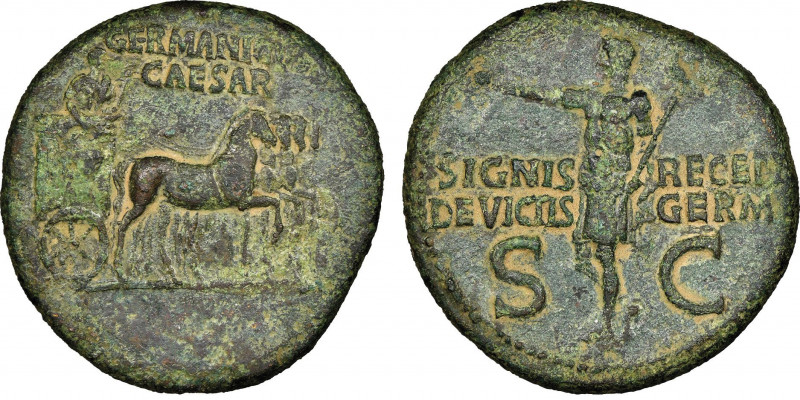 Caligula 37-41 pour Germanicus (père de Caligula)
Dupondius, Rome, 37-41, AE 14....