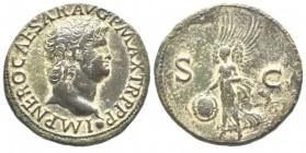 Nero 54-68 après J.-C.
As, Lugdunum, 66, AE 10.31 g. Ref : C. 302, RIC 543
Conservation : presque Superbe