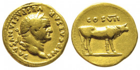 Vespasian, 69-79 
Aureus, Rome, 76, AU 6.95 g.
Avers : IMP CAESAR VESPASIANVS AVG Tête laurée à droite Reveers : COS VII Vache marchant à droite
Ref :...
