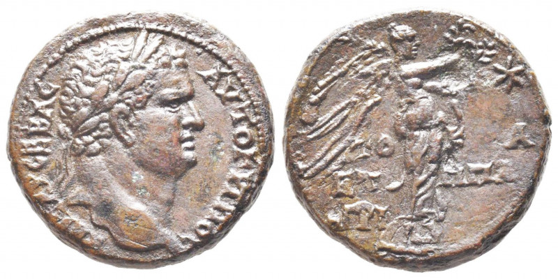 Judée, Herod Agrippa II 56-95
Bronze, AN 26, 86-87, AE 11.23 g.
Avers : Buste la...