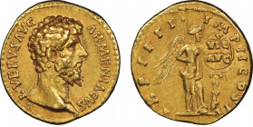 Lucius Verus 161-169 
Aureus, Rome, AU 6.88 g. Ref : Cal. 2174, C. 248, RIC 522 Conservation : NGC XF 5/5 - 4/5