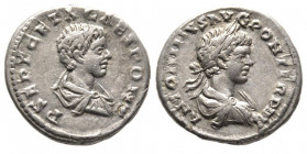 Caracalla 198-217 et Geta
Denarius, Rome, AG 3.14 g. Ref : C 2, RIC 38, BMC S.S. 162 Conservation : TTB. Rare