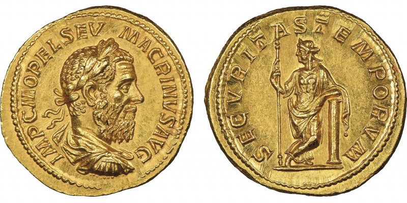Macrinus 217-218
Aureus, Rome, 218, AU 7.24 g.
Avers : IMP C M OPEL SEV MACRINVS...