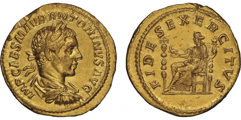 Elagabalus 218-222
Aureus, Rome, 218-219, AU 6.55 g.
Avers : IMP CAES M AVR ANTO...