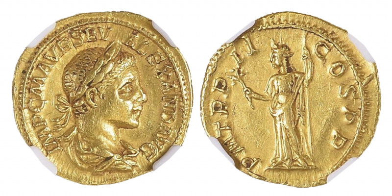 Severus Alexander 222-235
Aureus, Rome, 223, AU 6.08 g.
Avers : IMP C M AVR SEV ...