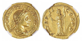 Severus Alexander 222-235
Aureus, Rome, 223, AU 6.08 g.
Avers : IMP C M AVR SEV ALEXAND AVG Buste lauré et drapé à droite. Revers : P M TR P II COS P ...