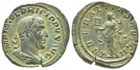 Philippus I 244-249
Sestertius, Rome, 245, AE 19.11 g.
Avers : IMP M IVL PHILIPPVS AVG Buste lauré,
drapé et cuirassé de Philippe Ier à droite,
vu de ...