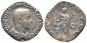 Herennius Etruscus Caesar 250-251
Sestertius, Rome, AE 14.50 g.
Avers : Q HER ETR MES DECIVS NOB C, buste drapé à droite Revers : PIETAS AVGG, Mercure...