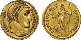 Constantinus I 307-337
Aureus, Alexandria, 313-314, AU 5.76 g.
Ref : Cal. 5171 (cette monnaie), C. -, RIC -, Dep. 13/1 Ex Vente NGSA 4, 2006, lot 266
...