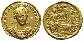 Constantius II, Caesar 337-361
Solidus, Nicomédie, 351-355, AU 4.41 g.
Ref : C. 112, RIC 74, Sear 3988, Depeyrot 5/2 Conservation : Superbe