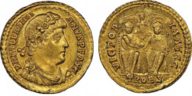 Valentinianus 364-375
Solidus, Treveri (Trèves), AU 4.46 g.
Ref : RIC 176
Conservation : signes sur la tranche sinon NGC MS 5/5 - 3/5