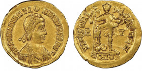 Valentinian III 425-455
Solidus, Ravenne, AU 4.36 g.
Ref : RIC X2010, Ranieri 97 (R3)
Conservation : rayures sinon NGC Choice VF 4/5 - 2/5