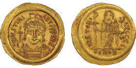 Iustinianus 527-565
Solidus, Ravenne?, 542-565, AU 4.31 g.
Ref : Hahn 37
Conservation : NGC Choice AU 5/5 - 2/5. Superbe et Rare