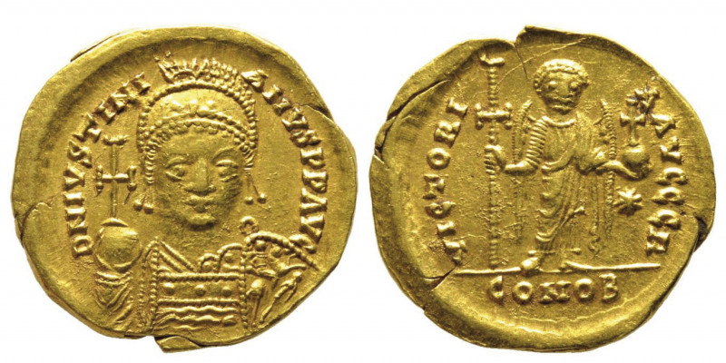 Iustinianus 527-565
Solidus, Rome, 542-565, AU 4.37 g.
Ref : Hahn 30, Sear 288B
...