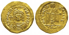 Maurice Tiberius 582-602
Solidus, Constantinople, 583-601, AU 4.41 g
Ref : Sear 478, Ratto 999
Conservation : coup sur la tranche sinon TTB/SUP