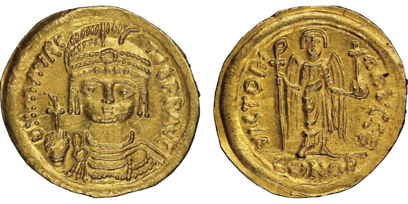 Maurice Tiberius 582-602
Solidus, Constantinople, AU 4.37 g.
Ref : Sear 479
Cons...