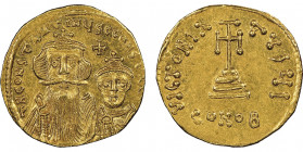 Constans II & Constantinus IV 654-668
Solidus, AU 4.38 g.
Ref : Sear 959, Hahn 26
Conservation : infimes rayures sinon NGC MS 5/5 - 3/5