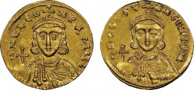 Leo III & Constantine V 720-740
Solidus, AU 4.45 g.
Ref : Sear 1504, DOC 5
Ex Vente Tkalec 2007, lot 255
Conservation : rayures. NGC MS 5/5 - 2/5