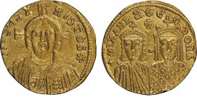 Michael III 842-867 & Theodora
Solidus, Constantinople, 856-867, AU 4.29 g.
Ref : Sear 1687
Conservation : signes sur la tranche sinon NGC XF 5/5 - 2/...