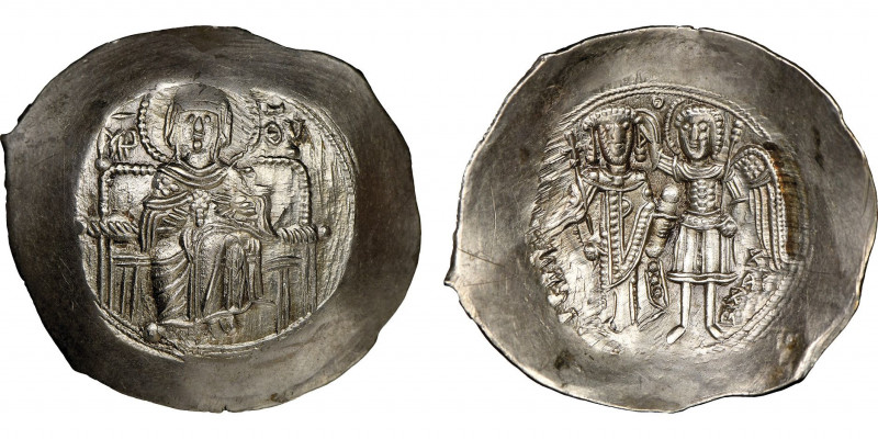 Isaac II Angelus 1185-1195
Aspron trachy en electrum, Constantinople, 4.49 g. Re...