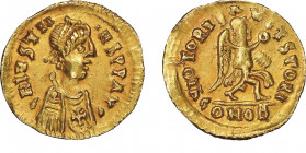 Tremissis au nom et au type de Justinus I 518-527, après 518, Tolouse or Narbonne, AU 1.46 g.
Ref : Tommasini 302
Conservation : signes. NGC AU 4/5 - ...