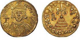 Romoald II 706-731
Solidus au nom de Justinian II, Beneventum, AU 4.17 g.
Ref : MEC I 1087 var, BMC Vandals 3-6
Ex Vente Stack's, Moneta Imperii Roman...