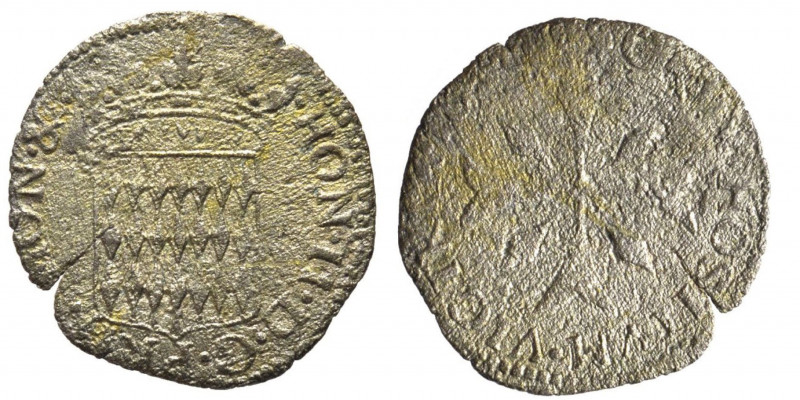 Honoré II 1604-1661
1/6 Pezzetta ou 1/2 Sol ou 6 deniers, 1648, Mi 1.25 g. Ref :...