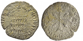 Honoré II 1604-1661
1/6 Pezzetta ou 1/2 Sol ou 6 deniers, 1648, Mi 1.25 g. Ref : G. MC9, CC 25
Conservation : TB/TTB. Rarissime