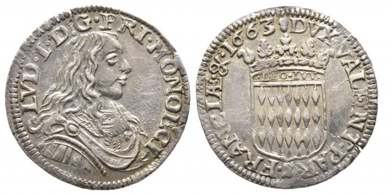 Louis I 1662-1701
1/12 Écu ou 5 Sols, 1663, AG 2.26 g.
Ref : G.MC50 (var. IVV), ...