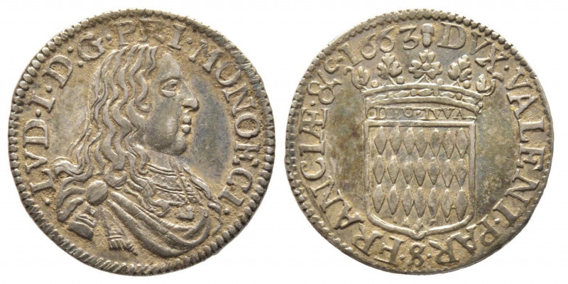 Louis I 1662-1701
1/12 Écu ou 5 Sols, 1663, AG 2.19 g.
Ref : G.MC50 (var. IVVA),...