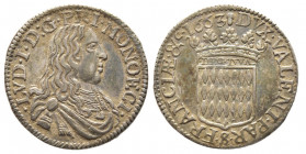 Louis I 1662-1701
1/12 Écu ou 5 Sols, 1663, AG 2.19 g.
Ref : G.MC50 (var. IVVA), CC 69, CAM 265
Conservation : Superbe