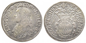 Louis I 1662-1701
1/12 Écu ou 5 Sols, 1666, type au buste juvénile, AG 2.37 g. Ref : G.MC70, CC 79
Conservation : Superbe. Rare
