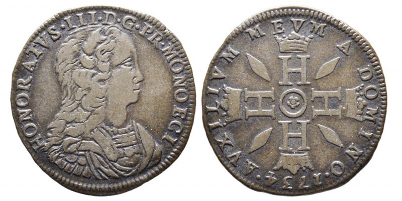 Honoré III 1733-1795
Pezzetta ou 3 Sols, 1734, Billon 4.29 g.
Ref : G MC100, CC ...