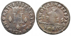 Honoré III 1733-1795
Dardenna, 1735, Cu 3.67 g.
Ref : G. MC97 ( Sainte Dévote avec auréole), CC 171
Conservation : TTB