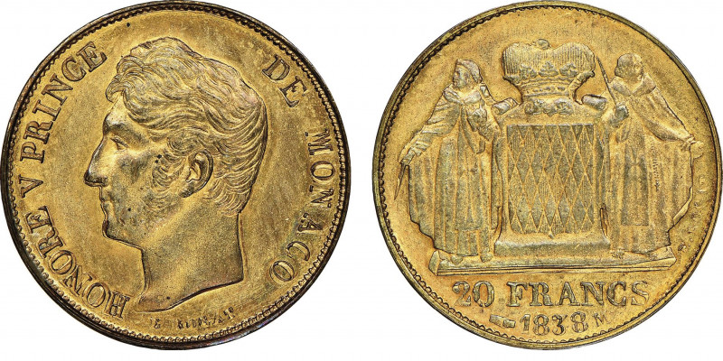 Honoré V 1819-1841
20 Francs, essai en bronze doré de ROGAT, 1838, AE
Ref : G. M...