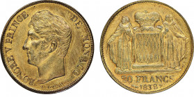 Honoré V 1819-1841
20 Francs, essai en bronze doré de ROGAT, 1838, AE
Ref : G. MC118
Conservation : NGC MS63. Gilt Bronze Pattern. Conservation except...
