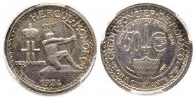 Louis II 1922-1949
50 centimes 1924, essai en argent, AG 3.05 g.
Ref : G. MC125. 
Conservation : PCGS SP62
Quantité : 6 exemplaires. Rarissime