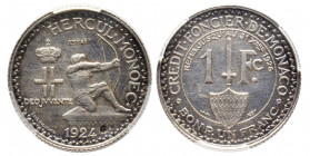 Louis II 1922-1949
1 Franc 1924, essai en argent, AG 6.15 g.
Ref : G. MC127
Conservation : PCGS UNC Details
Quantité : 6 exemplaires. Rarissime