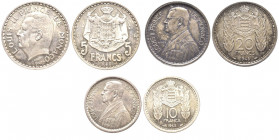 Louis II 1922-1949
Monaco, Louis II 1922-1949
Coffret avec 5, 10 et 20 Francs ESSAI, 1945, AG 14.7 - 8.5 et 12.3 g.
Ref : G. MC 135-146-137
Conservati...