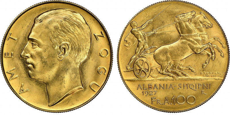 Albania Amet Zogu I 1928-1939
100 Franga, 1927 R, sans étoiles sous le buste, AU...